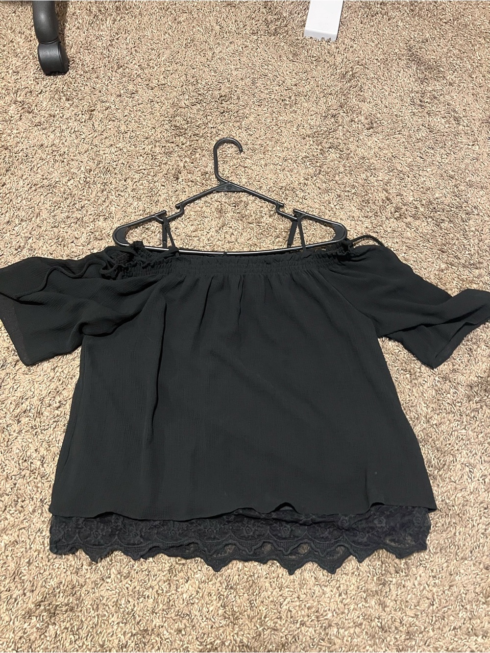 Off-Shoulder Black Women's Top with Lace Hem